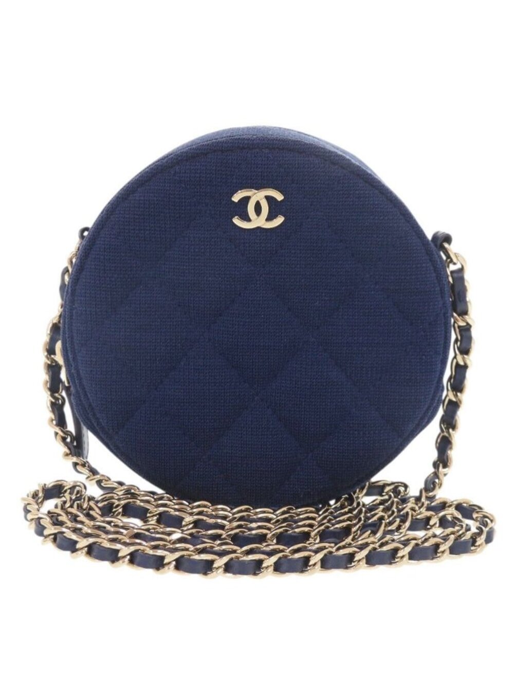Chanel CC Logo Quilted Round Cotton Gold Blue Chain Shoulder